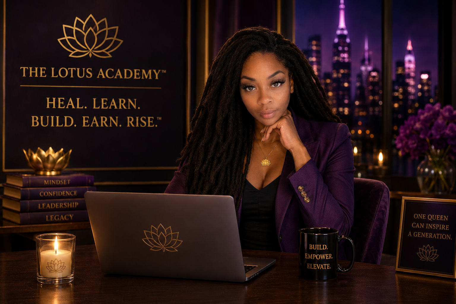 A Lotus Academy member working at her laptop